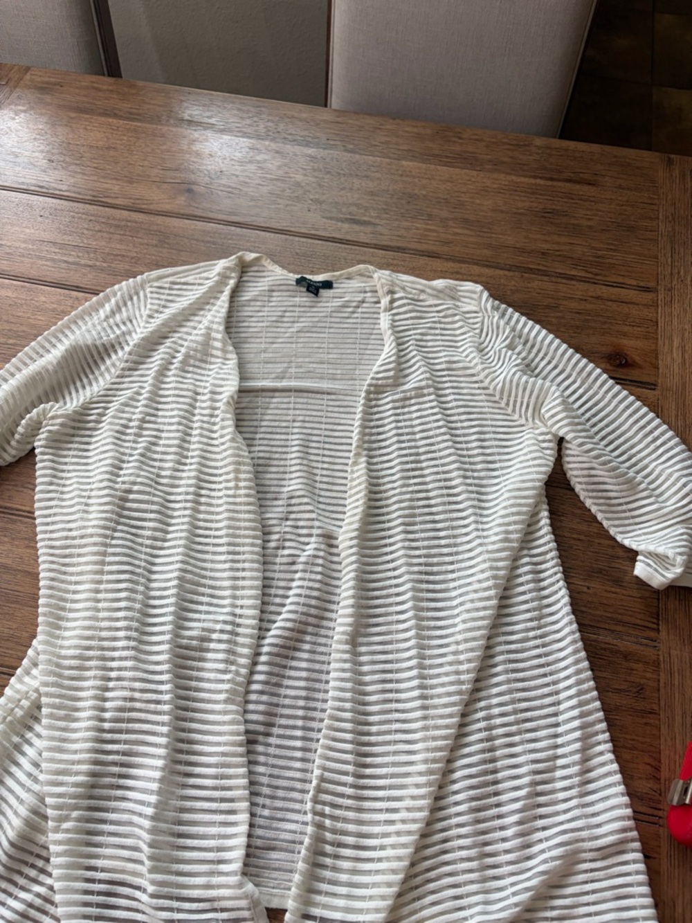 Alfani Cream Open-Front Sheer Stripe Cardigan
